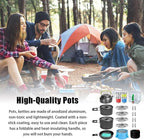 27PCs Outdoor Camping Cookware Kit Portable Cooking Set Non-Stick Tableware with Foldable Spoon Fork Cup Picnic Combination Supplies