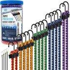 GOEASY0312 Premium Bungee Cords Heavy Duty - 20 pcs Bungee Cords with Hooks in A Storage Jar Includes 10", 18", 24", 30", 36", 48" Bungie Cord Bundle