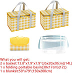 14L and 36L Picnic Basket with 7.9x7.9in Blankett for Couples, 4-6,Insulated Grocery Collapsible Cooler Bags with Handles, Camping Gear Accessories, Tailgating Essentials for Family,Summer Gift, Small