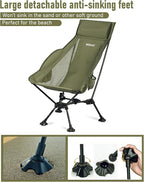 WildCall Lightweight Folding High Back Camping Chair with Head Support, Compact Beach Chair with Anti-Sinking Large Feet and Three Tilt Angles Adjustment