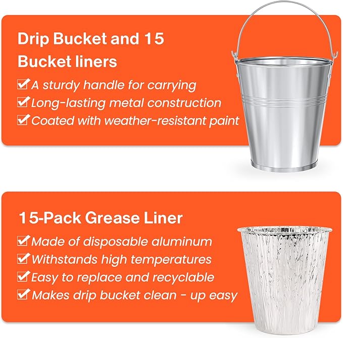 15-Pack Drip Tray Grease Liners & 1 Drip Bucket for Traeger Pellet Grills, Pit-Boss, Camp Chef, Rec Tec, Fit Traeger Pro 575/780, 22/34, Ironwood 650/885, Grill Accessories Traeger HDW152