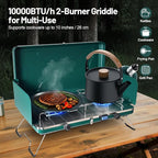 2 Burner Propane Stove, 20000BTU Portable Camping Stove with 2 Adjustable Burner and Wind Guards, Camping Cooktop with Ignition & Griddle for Camping,Tailgating, BBQ, Grilling,Outdoor Gear