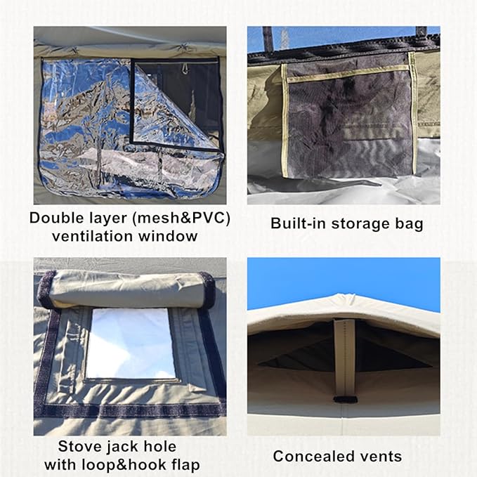 4 Season Air Tent Glamping Tent with Separate Living and Sleeping Area,Waterproof Pop-Up Outhouse Yurt with Pump and Stove Jack Hole, 8-10 Person Camping Quick Set Up