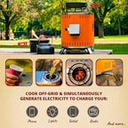 Drifters Complete Camping Ultimate Combo with Electricity-Generating Camp Stove, Foldable Silverware, Outdoor Pots & Pans, Power Bank Radio Floodlights and additional Solar Powered Rechargeable Lamps
