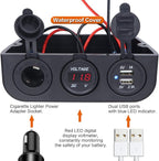 12-24 V Multifunctional 3 Hole Tent Type Car Modification Socket Female Power Outlet Adapter Dual USB Charger Red LED Digital Display Voltmeter Outlet for Automotive Marine Boat