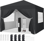 Yaheetech 8x8 Pop Up Canopy with 4 Removable Sidewalls, Portable Enclosed Instant Tent, Waterproof Outdoor Tent, Beach Sun Shelter with 4 Sandbags, 8 Stakes & 4 Ropes, Black