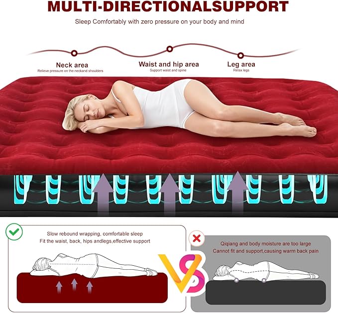 King Size Camping Air Mattress Bed with Air Pump,80"x 72"Thickened Portable Blow Up Inflatable Air Mattress,Travel Sleeping Bed Pad for Camping Home Hiking