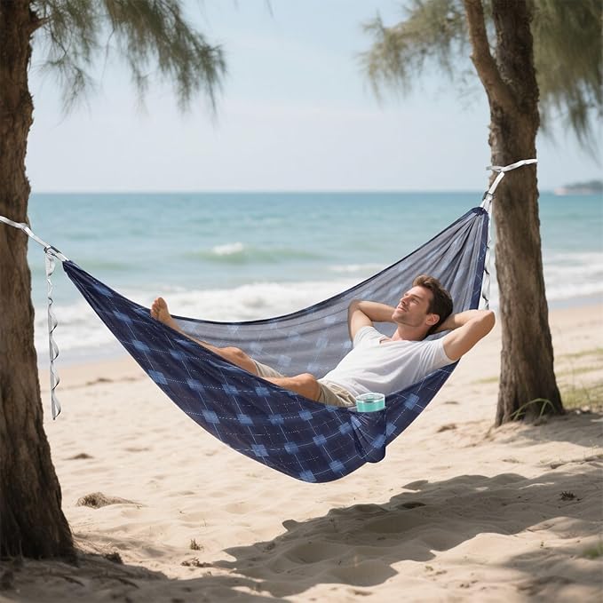 Dark Blue Checks Camping Hammock Indoor Hammock for Camping Travel Accessories
