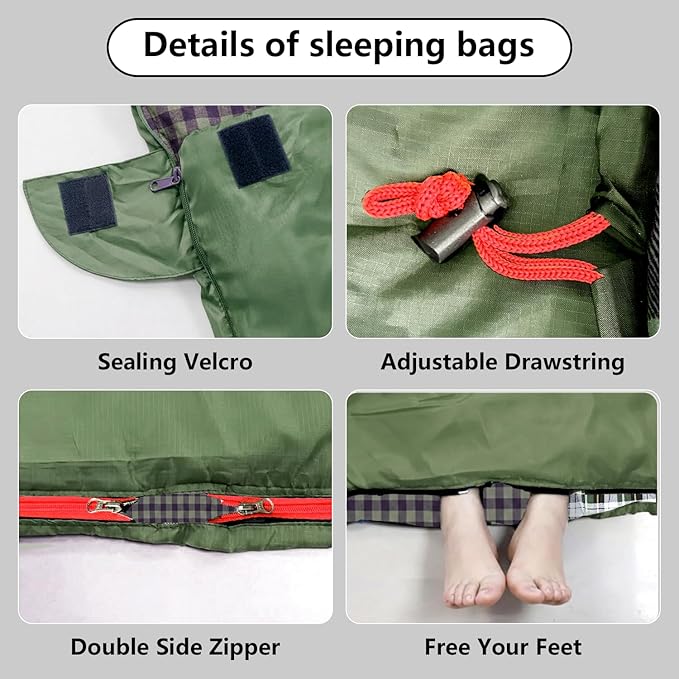 ShinHye Double Sleeping Bag for Adults with 2 Pillows, Camping Sleeping Bags Flannel Cotton 2 Person Sleeping Bags XXL Queen Size Sleeping Bag for Cold Weather