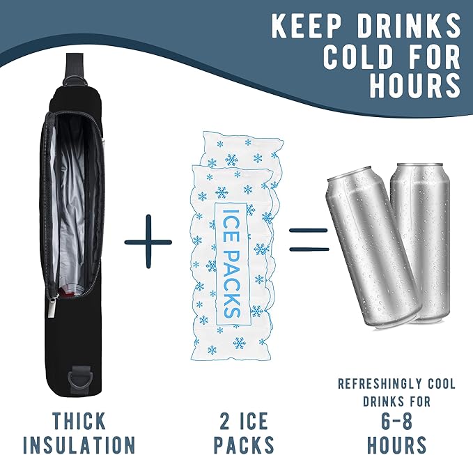 Golf Cooler Bag Plus Ice Pack Soft Sided Insulated Cooler Bag- Holds 6 Pack of Cans or 2 Wine Bottles - Grey Camo Golf Beer Sleeve Black Fits Discreetly in Golf Bags