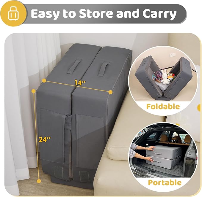 ENITYA Toddler Travel Bed – Portable Foldable Soft Foam Floor Bed for Kids 1–4yr, No Assembly, Washable Cover, Built-in Safety Rails, Compact for Travel & Home Use, Light Grey