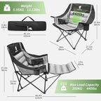 GEERTOP Oversized Padded Camping Chair for Adults with Removable Foot Rest Heavy Duty Extra Wide Compact Outdoor Folding Chair with Cup Holders 400lbs Capacity for Lawn Fishing Sports