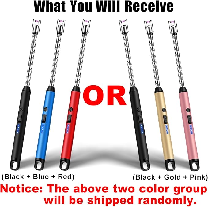 LcFun 3 Pack Electric Candle Lighter Windproof USB Rechargeable Plasma Lighter with LED Battery Display, Flameless Long Arc Lighters for Candle Grill BBQ Camping Stove (Black,Blue,Red)