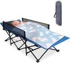 REDCAMP Kids Cot for Sleeping 2-7 Years, Portable Travel Toddler Cot Bed with Guardrail, Lightweight for Outdoor Indoor Home, Blue