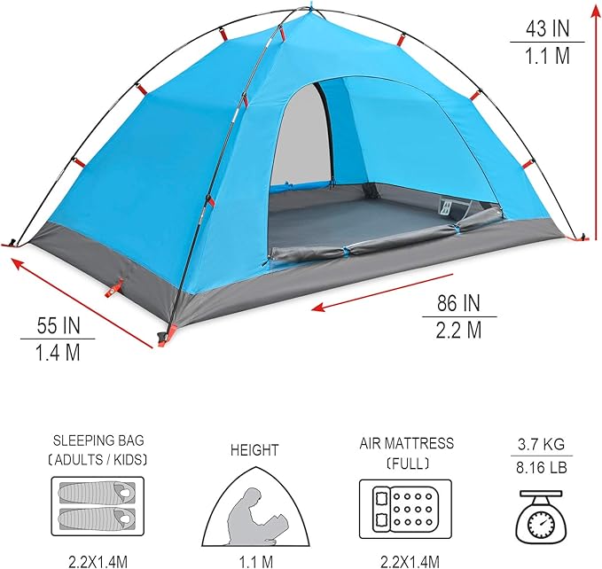 KAZOO 2／4 Person Camping Tent Outdoor Waterproof Family Large Tents 2/4 People Easy Setup Tent with Porch Double Layer | Outdoor, Waterproof, Family, Large, Tents, Easy Setup