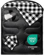 MEREZA Flannel Double Sleeping Bag for Adults Cold Weather, XL Queen Size Sleeping Bag for All Season 2 Person Big and Tall Sleeping Bags for Camping 0 Degree with Pillow