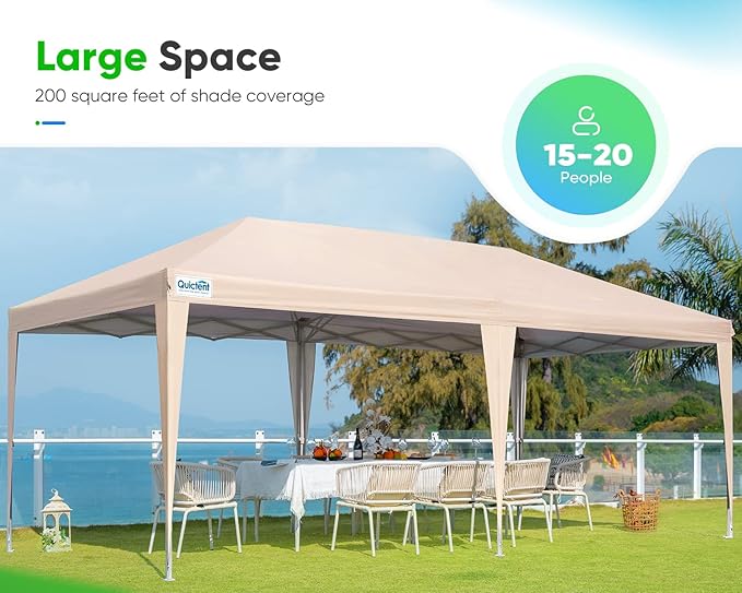 Quictent 10x20 Pop up Canopy Without Sidewalls Easy up Canopy Tent Instant Shelter with Windows for Outdoor Event Party