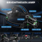 LED Headlamp Rechargeable, 2000 Lumens Super Bright Head Lamp, 5 Modes & 120°Adjustable & IPX7 Waterproof USB Rechargeable Headlight for Outdoor Camping, Running, Cycling, Climbing