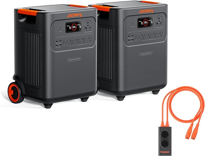 Jackery HomePower 3600 Plus Portable Power Station Double Kit, 7168Wh LFP Solar Generator with Parallel Connector, 7200W AC Output, Expandable to 21kWh, Essential Home Backup for Power Outages