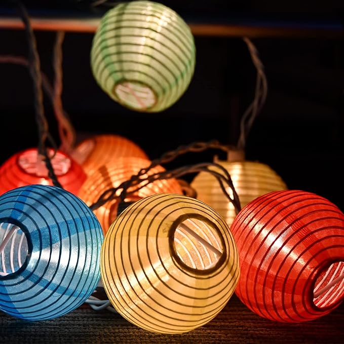 8.5Ft Multicolor Lantern String Lights, Colorful Lantern Lights for Bedroom with 10 Nylon Lanterns Decor, inoor String Lights for Camper Awning Rainbow Camping Party Mexican Fiesta