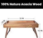 Extra Large Folding Bed Tray Table, 22’’ x 14’’ Acacia Wood Breakfast Tray, Food Serving Tray with Legs for Eating in Bed