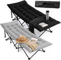 VINGLI Folding Camping Cot Bed,Camping Cots for Adults with Mattress, Cots for Sleeping with Pillow 1200D Layer Oxford for for Guest-Grey & Black
