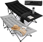 VINGLI Folding Camping Cot Bed,Camping Cots for Adults with Mattress, Cots for Sleeping with Pillow 1200D Layer Oxford for for Guest-Grey & Black
