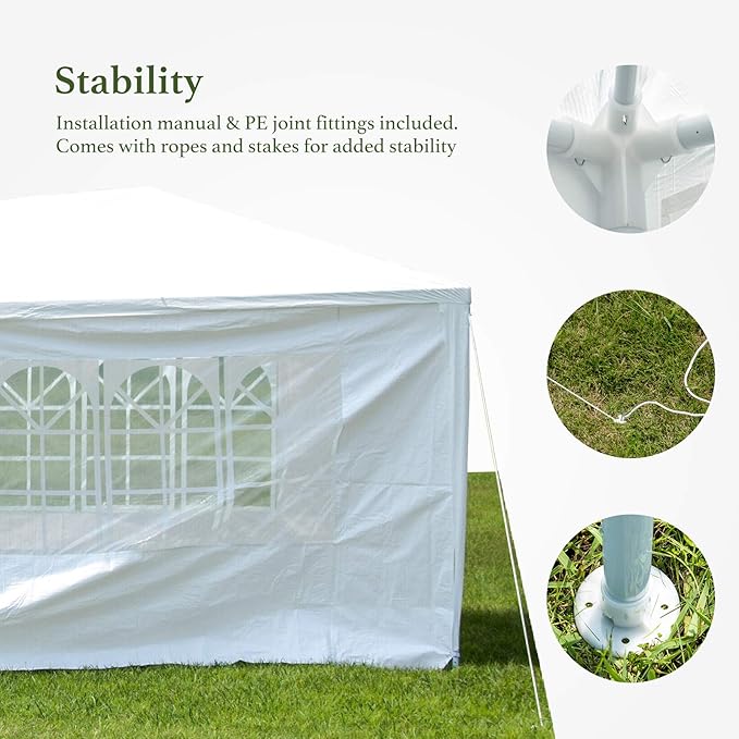 10’x30’Outdoor Canopy Party Event Wedding Tent with 8 Removable Sidewall 3 Rooms,Upgraded Stainless Steel Tube Waterproof Sun Shelter Canopy for Shows,Camping Etc (10’x30’-8)