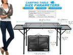 Large Folding Camping Table - Metal Mesh Grill Table with 2 Wing Panels | 2 Adjustable Heights | Large Picnic & Outdoor Table | Expandable Shelves, Lightweight (4.4 FT, Black)