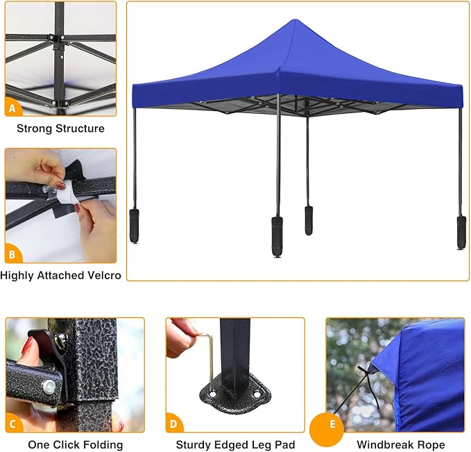 BestOffice Canopy Tent, 10X10 FT Pop Up Canopy Outdoor Instant Tent Slant Legs with Carrying Bag, Portable Gazebo Shelter for Patio Deck Garden and Beach