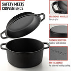 Overmont 2-in-1 Cast Iron Dutch Oven - 7QT Pre-Seasoned All-in-One Casserole Braising Pan with Skillet Lid Cookbook & Silicone Handle Covers - Heavy Duty Oven-Safe Pot for Bread Baking Frying Camping