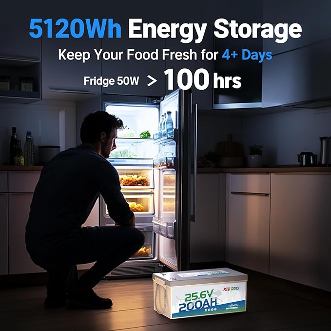 Redodo 24V 200Ah LiFePO4 Battery with 200A BMS for Group 8D Lithium Battery, Max. 5120Wh Energy, 4000-15000 Deep Cycles & 10-Year Lifetime, Solar System Back-up Power, RV, Trolling Motor etc
