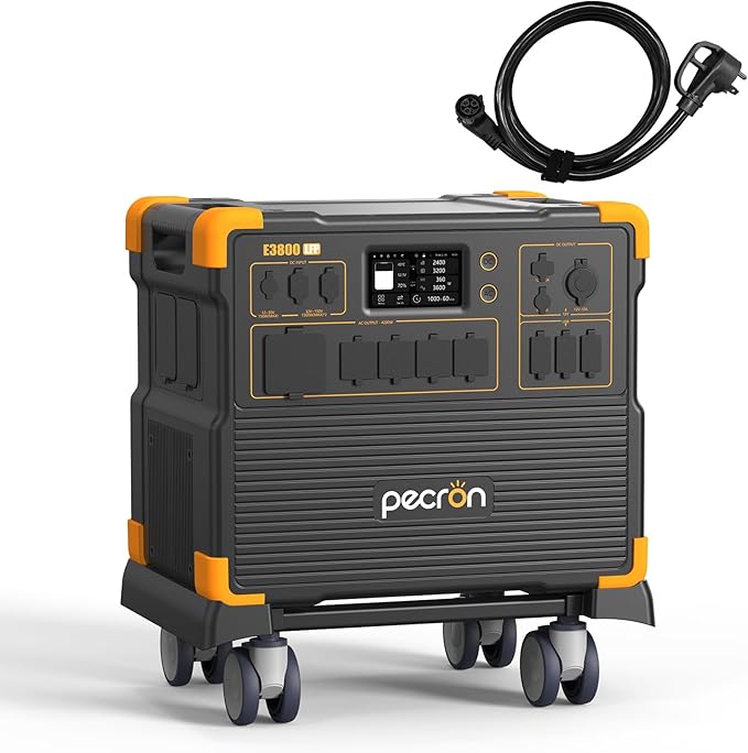 PECRON Portable Power Station E3800 LFP with 30A AC Cable, 3840Wh LiFePO4 Battery Backup, 4200W Solar Generator, Expandable to 53.76kWh Power Station, Fast Charging for Home Emergency, Camping, RV