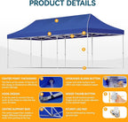 Hoteel 10x30 Pop Up Canopy Tent Heavy Duty with 8 Sidewalls, Waterproof Party Tent, Easy Set-up Commercial Instant Tents with Hand Bag, Rope & Nail, Hexagonal Leg (1-Year Warranty)