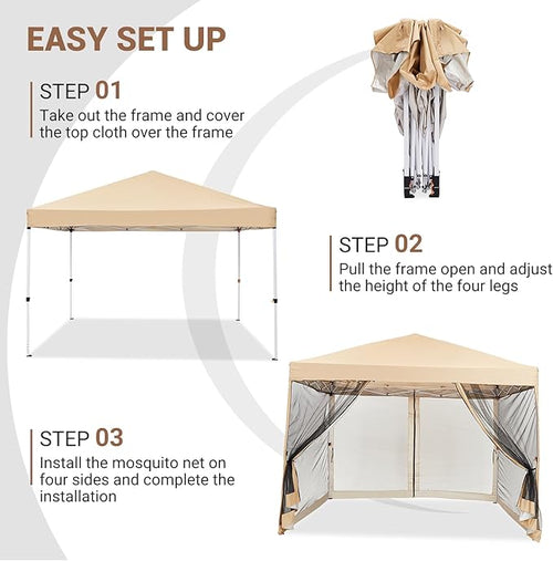 10x10ft Pop-Up Canopy, Outdoor Screen Tent with Mesh Mosquito Netting Sidewalls, Waterproof & UV-Block Shade Shelter for Camping, Picnic, Deck & Backyard Events