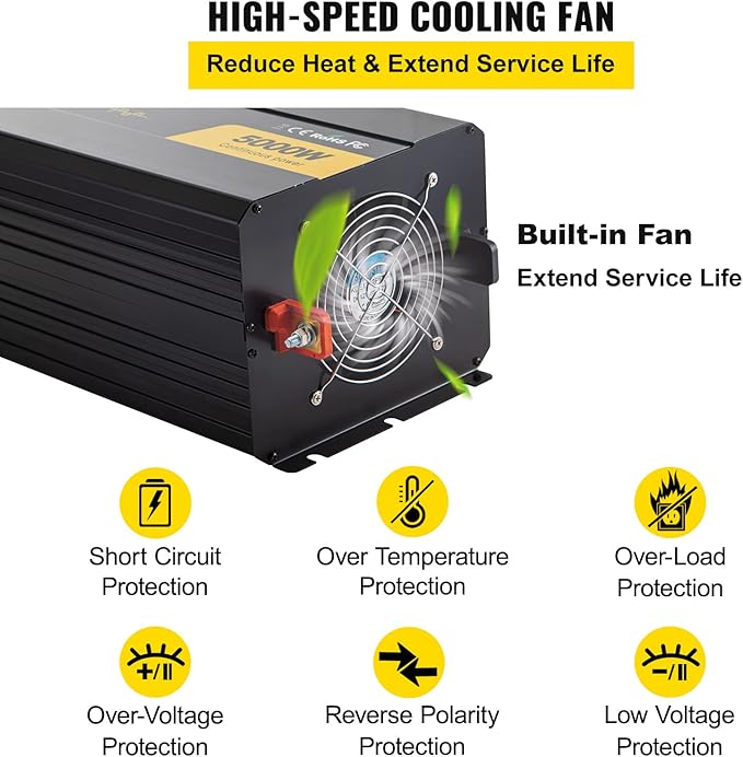 VEVOR Power Inverter, 5000W Modified Sine Wave Inverter, DC 12V to AC 120V Car Converter, with LCD Remote Controller, LED Indicator, AC Outlets Inverter for Truck RV Car Boat Travel Camping Emergency