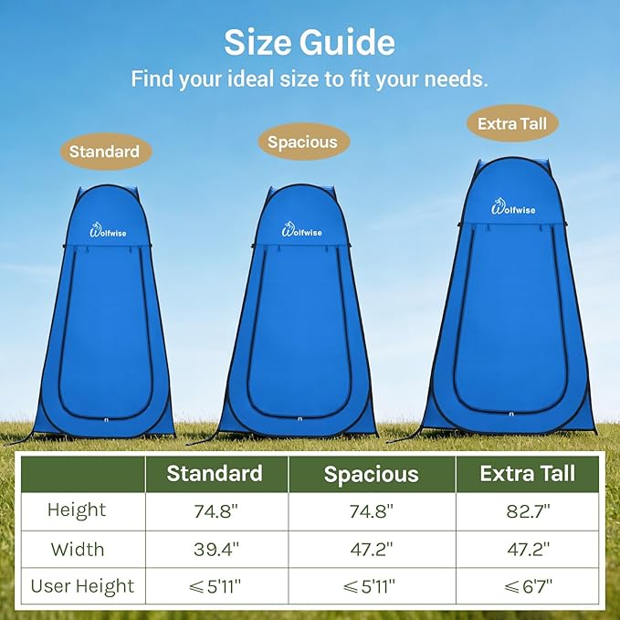 Wolfwise Pop Up Shower Tent, Portable Instant Changing Tent with Ventilation Window & Carry Bag, Privacy Bathroom Toilet for Beach, Camping & Outdoor, Width 40 ", Height 75 ", Blue