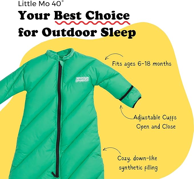 Morrison Outdoors Little Mo 40° Baby Sleeping Bag (6-18 Months) The Camping Sleeping Bag for Babies and Toddlers with Adjustable Open-and-Close Cuffs and Thick, Lofty Insulation.