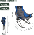SUNNYFEEL Rocking Camping Chair 2 Pack Fully Padded Patio Folding Chair Portable Oversized Outdoor Rocker High Back Lawn Recliner with Side Pocket Camp Rocker Chairs for Adults Heavy Duty 500 LBS Blue
