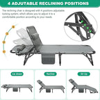 NAIZEA Folding Camping Cots,Adjustable 4-Gear Sleeping Cots for Adults,Foldable Cot Bed, Folding Chaise Lounge Chair,Portable Reclining Chair for Beach Lawn Camping Pool,Sunbathing Chairs