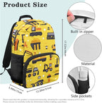 Excavator Backpack with Lunch 2Nd Grade Backpack Boys Lightweight Trendy Kids Bookbag with Lunch Box Boys 4 Piece School Bag for Boys 7-8 Daypack Travel Hiking Outing Camping