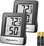 ThermoPro TP49 2 Pieces Digital Hygrometer Indoor Thermometer Humidity Meter Room Thermometer with Temperature and Humidity Monitor Mini Hygrometer Black Weather Station