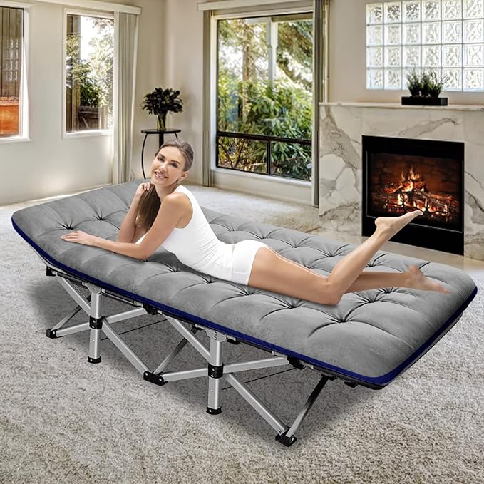ABORON Camping Cot for Adult 28" Extra Wide, Heavy-Duty 1200D Oxford Cot for Sleeping, Portable Folding Camp Bed with Mat & Carry Bag