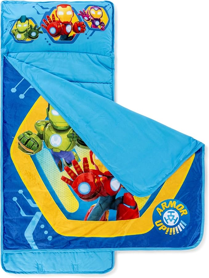 Jay Franco Kids Nap Mat with Embedded Pillow & Blanket – Soft 46"x20" Microfiber Sleeping Bag with Name Tag & Handle for School, Travel, Sleepover