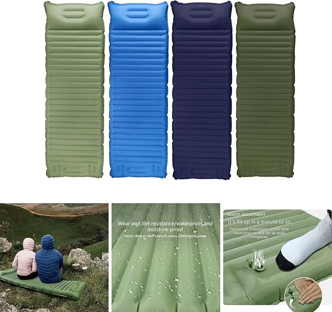 Camping Sleeping Pad Inflatable Mattress, Compact-Portable Lightweight Mat with Built-in Foot Mattress Twin Size Double with Pillow Built-in