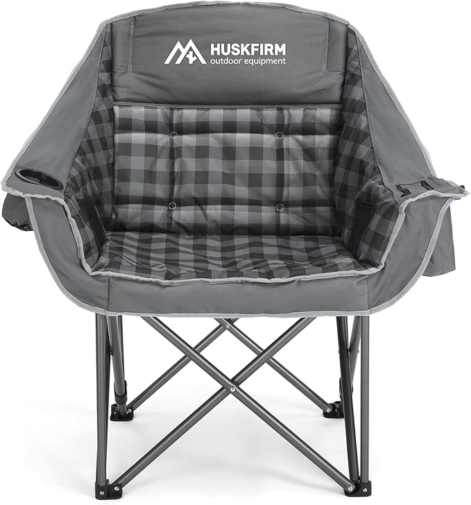 Oversized Camping Chair Padded Camping Chairs Heavy-Duty Foldable Camping Chairs with Cup Holder and Cooler Bag Portable Lawn Chair for Sports Outdoors-Support 450LBS, Grey
