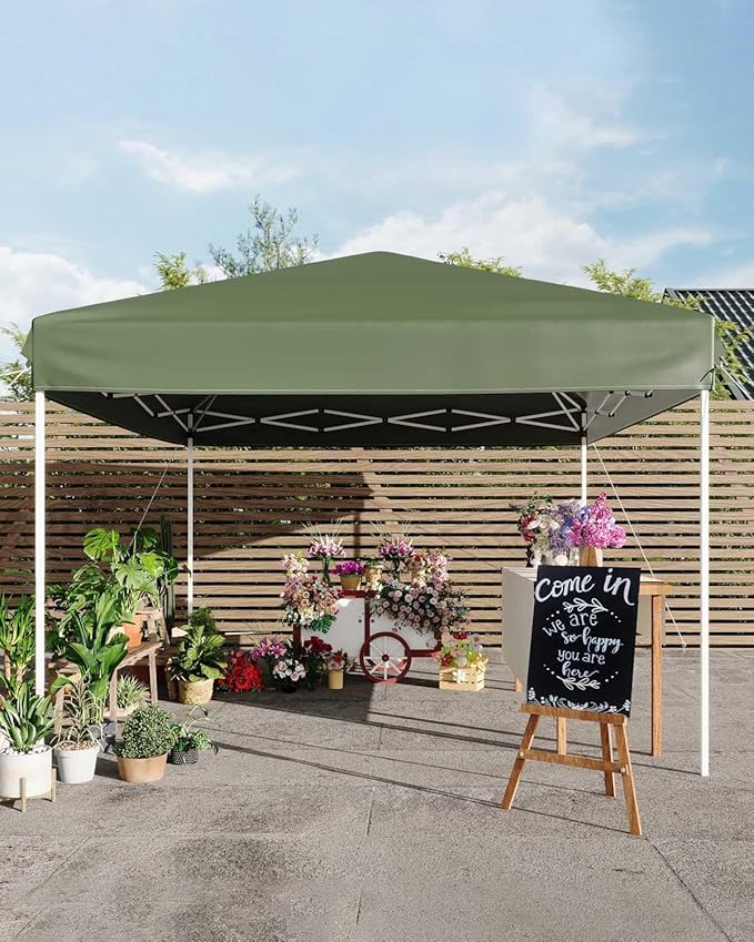 10x10 Pop Up Canopy Tent, Instant Outdoor Canopy with 3 Adjustable Heights, Includes 4 Sandbags & Carry Bag, UV Protection & Waterproof for Parties, Camping, Beach