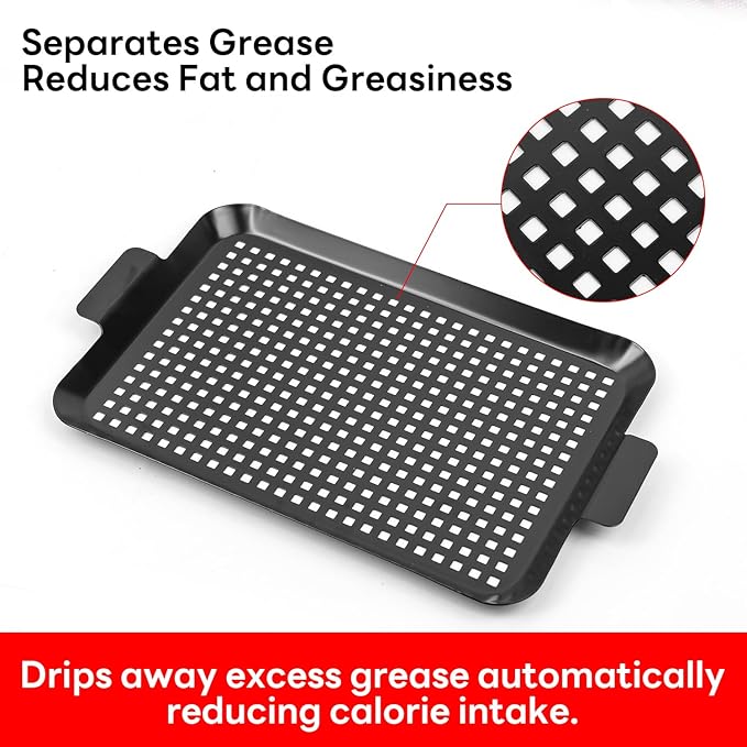 Grill Tray Set Of 2 Outdoor Grill Pans Tray Grill Pans with Hole Nonstick Barbecue Grilling Baskets for Outdoor Camping Vegetable Meat (2 grill pan)
