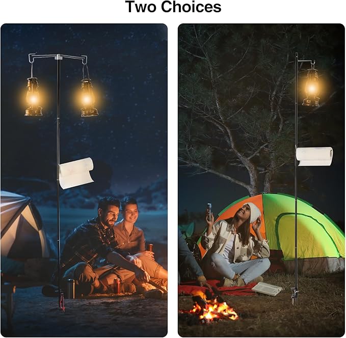 REDCAMP 72in Tall Collapsible Camping Lantern Stand Pole with Stakes and Hooks, Ultralight Portable Folding Aluminum Alloy Lamp Poles for Camping Tables Outdoor Picnic Fishing, Black