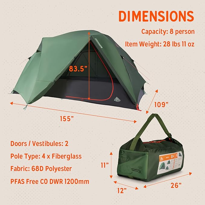 Kelty Wireless Freestanding Camping Tent, 2 4 or 6 Person Size, Huge Interior and Peak Height, Intuitive + Easy to Pitch, Color Coded Setup